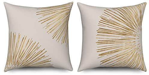 ASDCXZ Boho - Federe per cuscini 40 x 40 cm, set di 2 moderne federe per cuscini per divano, colore beige, linea dorata, poliestere, lavabili in tessuto di lino, federe per cuscini per tappezzeria per