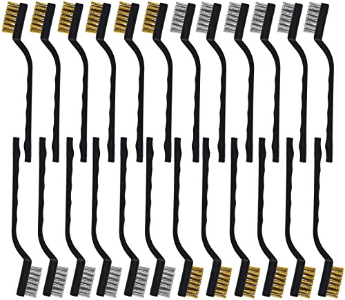 Topspeeder 24 Pieces Wire Brush Scratch Brush, Curved Handle Masonry Brush Wire Bristle for Cleaning Welding Slag and Rust