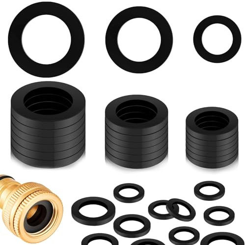 MFCGHXR Dichtung Set,60 Stück Flachdichtung Gummi Set, Gummi Unterlegscheiben 10/12/16/20mm Sanitär Gummidichtung rund für Wasserhahn Reparatur Bad Küchengeräte (schwarz)