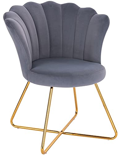BAKAJI Poltrona Sedia Relax con Rivestimento in Velluto e Gambe in Metallo Colore Oro Cromato, Imbottita ad Alta Densità, Seduta Ergonomica, Design Vintage Retrò, 69 x 64 x 80 cm (Grigio)