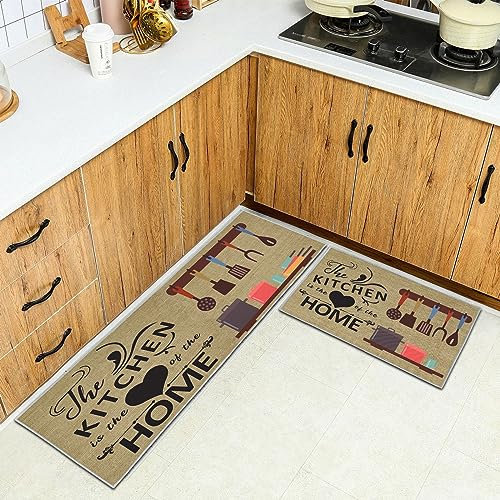 HSGLGNA Tappeto da cucina, set di 2 tappetini da cucina antiscivolo, lavabili, per cucina, corridoio, soggiorno, camera da letto, bagno (Stile H., 43x75+43x150cm)