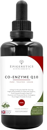 Co-Enzyme Q10 Oil Drops | 4.5mg CoQ10 Per Serving | in Organic Cold Pressed Pumpkin Seed Oil | UV Protected Miron Glass | No Additives | 100ml 133-Day Supply | Vegan | UK Made