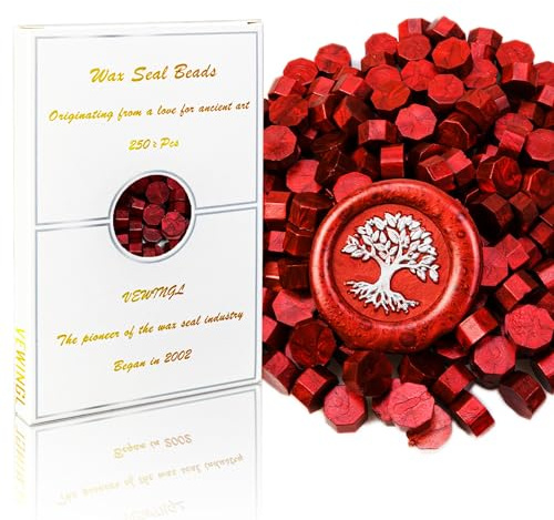 VEWINGL 250 Pcs Wax Seal Beads for Wax Seal Stamps, Cards, Wedding Invitations, Wine Packaging, Gift Wrap, Envelopes (250, Flame Red)