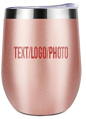 Miujonvy Weinglas Tumbler mit Deckel Fügen Sie Bild/Text/Logo Doppelwandig Vakuum Edelstahl Reisebecher für Wein Rotgolden