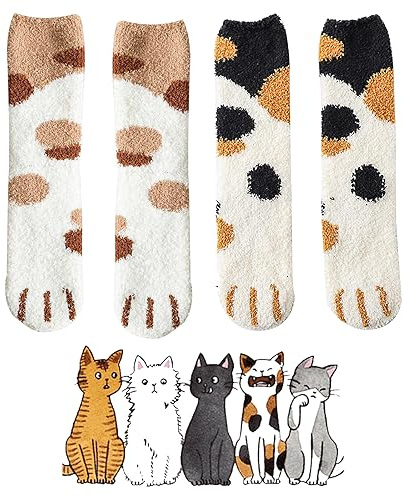 KARELLS Calze Gatto Invernali Donna,Morbidi Calzini In Pile Di Corallo,Artigli Da Gatto Calzini,Calzini Invernali Per Interni,Calzini Sfocati Soffici,Calzini Per Dormire Con Artigli Di Morbidi,2 Paia