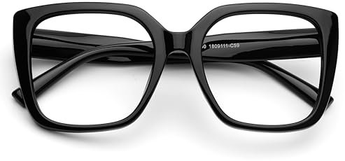 DOOVIC Occhiali da lettura donna montatura nero 1.0 lenti grandi con filtro a luce blu