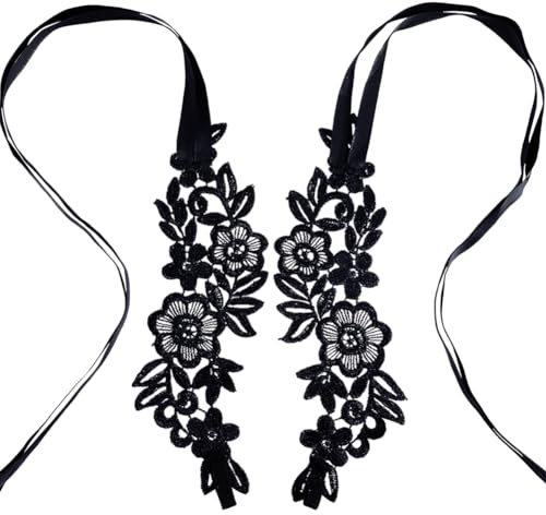 CRASPIRE 2 Pares Tobillera Sexy con Bordado de Encaje con Anillo para el Dedo del Pie, Sandalias Florales Descalzas, Joyería para Pies, Color Negro, para Boda, Fiesta de Graduación, Novia, Playa