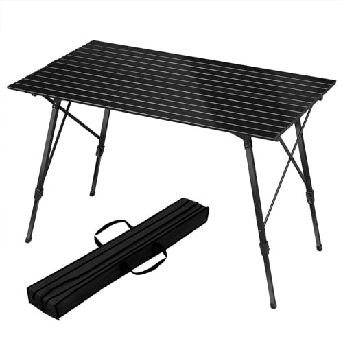 WOLTU Alu Campingtisch klappbar, Falttisch Höhenverstellbar mit Tragetasche & aufrollbarer Tischplatte, Klapptisch Reisetisch 4-6 Personen, für Camping Garten Balkon, 120 * 68.5cm, Schwarz