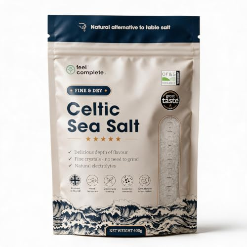 Feel Complete | 400g Fine & Dry Celtic Sea Salt | No Need To Grind | Organic Approved | Essential Minerals & Electrolytes | Natural Alternative To Table Salt | Lab Tested
