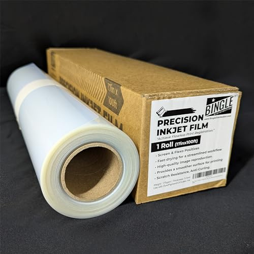 BINGLE 5 MIL - Waterproof Screen Printing Inkjet Films Transparency Postitive for EPSON HP Canon (Water-Based-dye and Pigment Ink) Printers Rolls & Pre-cut Sheets (17x100' Roll)