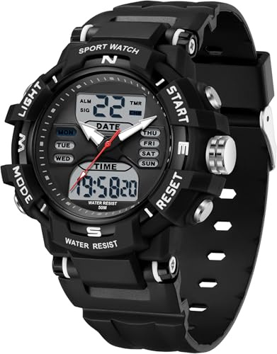 findtime Digitale Armbanduhr Kinder Digitaluhr Damen Uhr 5ATM Wasserdicht Kinder Uhren für Jungs Mädchen mit Wecker Kalender Coutdown LED Stoppuhr 12/24H Analog Digital Sportuhr Militär Kids Watch