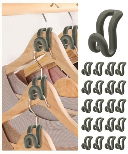 Kireida - Ganci di collegamento per grucce, 20 pezzi, rivestimento in velluto, antiscivolo, salvaspazio, colore: Grigio