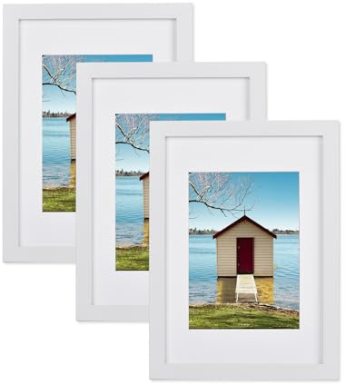 Atryinous Lot de 3 cadres photo, format A3, 29,7 x 42 cm, blancs, en bois MDF, verre acrylique, avec passe-partout en papier, pour photos au format A4 21 x 30 cm, à suspendre verticalement ou