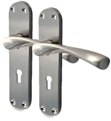 Epsom Door Handle Satin Finish Astrid Twist Lever Handle Set Internal Door Handles on Long Backplate – Elegant Satin Finish Handles for Interior Doors (Pair of Handles Only)
