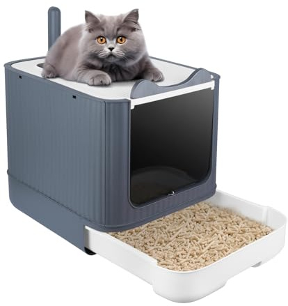 OHMG Arenero para Gato Cerrado con Entradas Dobladas, Bandeja Extraíble y Pala de Limpieza Fácil