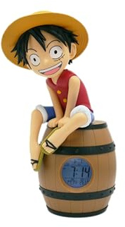 TEKNOFUN – Offizielle One Piece-Lizenz – Luffy Barrel Alarm Clock OP-Wecker mit sammelbarer Kinderfigur – 811644, Braun-blau-rot-gelb
