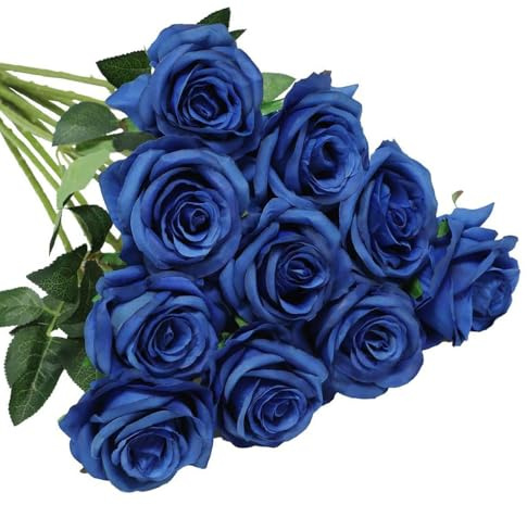 RHQFDM 12 Pcs Künstliche Rosen in Blau, mit 51 cm langem Stängel