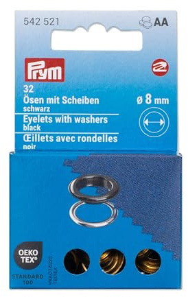 Prym 542521 Ösen mit Scheiben, 8 mm, schwarz/silberfarbig, kompatibel mit dem Vario Creative Tool