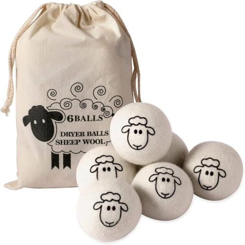 Trocknerbälle für Wäsche, wiederverwendbar, XL-Woll-Trocknerbälle, niedlich, Weichspüler-Ball, extra große Trocknerbälle mit Tiermuster, Biowolle – trocknen über 1000 Ladungen (6 Stück Schafmuster)