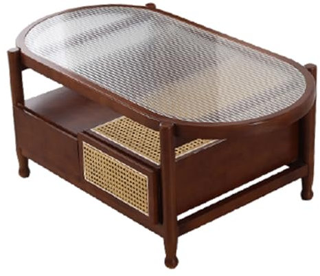 Tavolino da caffè in legno massello, forma ovale, design moderno e minimalista per piccoli salotti, finitura ciliegia, tavolo centrale per la casa e l'ora del tè, 110 x 55 x 45 cm