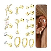 Adramata 12/14 st 16G helix piercing smycken kirurgiskt stål tragus-örhängen set platt rygg örhängen stift helix ring broskörhänge silver guld conch daith traguspiercing smycken enkel PC