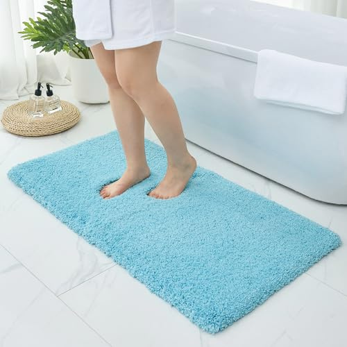 Ruggnovea Badezimmerläufer, 61 x 178 cm, blaugrün, maschinenwaschbar, Plüsch, lang, dick, rutschfest, Badteppich für Badezimmer, Boden, groß, saugfähig, für Badewanne