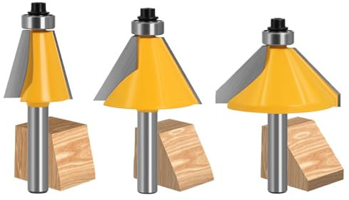 GLRYD 3 Stück Fasenfräser 8mm Schaft - 15°+30°+45° Grad Hartmetall Fase/Bevel Einfassung Router Bit, Fräser für Oberfräse Holzbearbeitung, Präzise Gehrungen