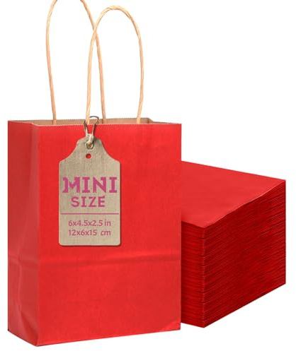 Gcardist 24 Stück Wein Mini-Geschenk-Taschen mit Griffen 6x4.5x2.5 Kleines Papier Kraft Party behandeln Taschen (12x6x15cm，Mini Größe)
