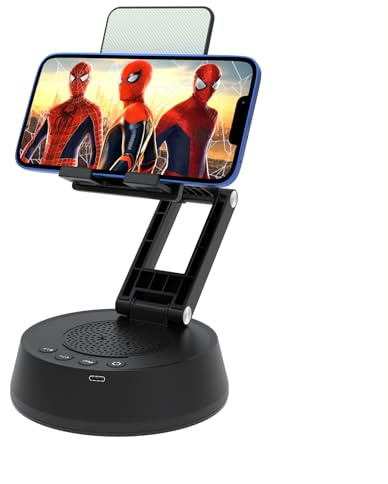 Cell Phone Stand with Wireless Bluetooth Speaker,Adjustable Height and Angle Foldable Cell Phone Stand Holder Bluetooth Speaker for Desk, Phone Stand Compatible with 4.7-13 Smartphones(Black)
