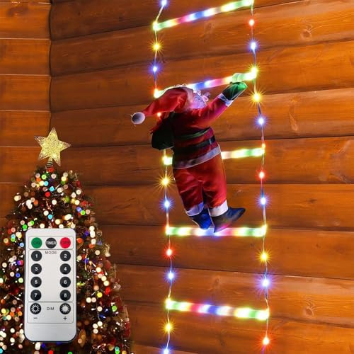 Bizcasa 1.2 M Guirnalda Luces de Navidad con Papá Noel Escalando, Luces decorativas de escalera, Temporizador, 8 Modos Luz de Decoración Navideña, Para Fiestas, Casa, Balcón, Árbol (Colores)