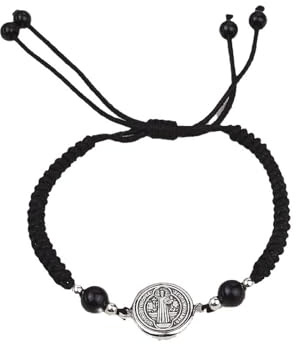 Lavaarite St. Benedikt Medaille Schutz Armband - Verstellbares Schwarzes Katholisches Armband für Männer & Frauen, Schutzpatron der Studenten Geschenk zur Kommunion, Konfirmation & Alltags-Glauben