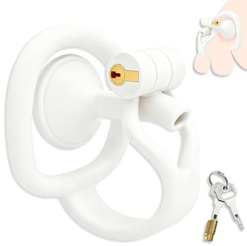Cage de Chasteté pour Pénis Sex Toýs Homme Cage Chastetée Inversée avec Bac Urinaire et Serrure Dissimulée Chastity Cage Man Légère et Respirante en Résine pour Bondage le Pénis (White,L)