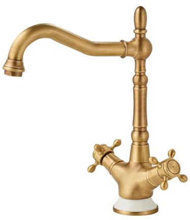Wasserhahn Bad Waschtischarmatur Retro Antik Stil 360° Drehbar Messing Zweigriff Mischbatterie Waschbecken Armatur, Badarmatur Waschtischbatterie Badezimmer, Bronze