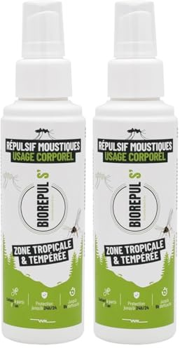 BIOREPUL'S - Spray Répulsif anti Moustiques - Pour corps et textiles - À base d'IR3535 - Protège contre les piqûres de moustiques - 100ml (Lot de 2)