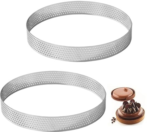Porgeel Tart Rings 2PCS 8 Inch Round Perforated Cake Ring Heat Resistant Nonstick Stainless Steel Baking Rings Heat Resistant Ring Molds for Cooking