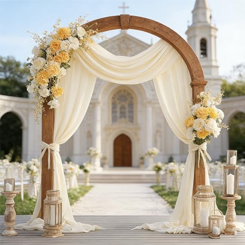 Wedding Arch Draping Fabric, 30x 19.69Ft Chiffon Sheer Fabric Curtains Draping Drapery Wedding Arch Backdrop Drapes Curtains for Wedding Archway Ceremony Ceiling Arbor Decorations (Ivory)