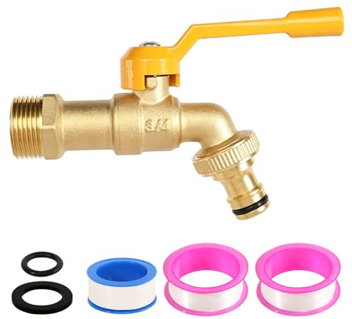 Rubinetto da giardino da 3/4, valvola a sfera in ottone, per esterni, resistente al gelo, -20 °C, resistente al calore 120 °C, rubinetto per esterni con connettori per tubo flessibile per giardino