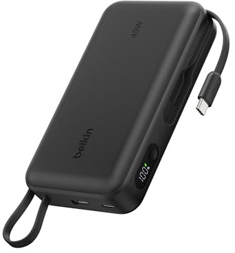 Belkin UltraCharge Batería Externa 20000 mAh Cable USB-C y Pantalla - Negro | Power Bank de 20000 mAh, 1 Puerto y 1 cable USB-C, 1 Puerto USB-A, 45 W, LED, Apta como Equipaje de Mano y con Pantalla