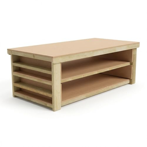 Arbor Garden Solutions 6ft x 4ft Island Workbench with Side Shelving & Double Shelf - 120cm Deep Heavy Duty MDF Work Table with End Storage (180cm)