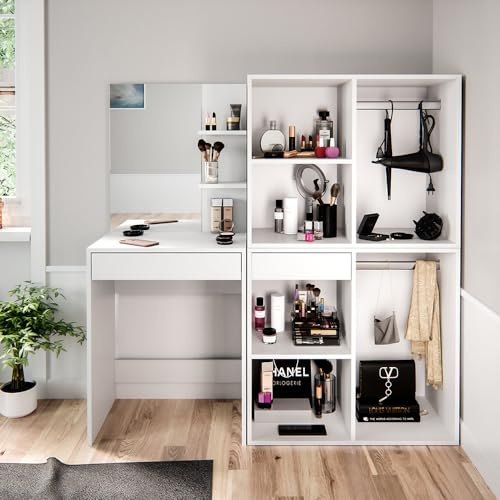Vicco Schminktisch Isabelle, Weiß, 140 cm mit Schränken, Platzsparend und funktional zugleich