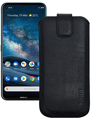 Suncase Etui Tasche kompatibel mit Nokia 8.3 5G Hülle mit ZUSÄTZLICHER Case/Schale/Bumper Lasche mit Rückzugfunktion Handytasche Ledertasche Schutzhülle in schwarz
