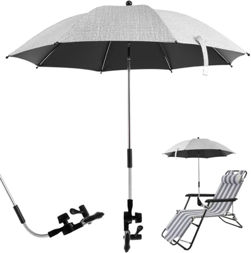 Ombrelle Poussette Universelle Anti UV 50+ Parasol Poussette Bébé avec Pince Réglable et Bras Réglable, Parapluie de Protection Solaire Diamètre 75/82CM pour Landau Extérieur Plage Jardin (Gris, 82CM)