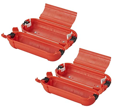 Lot de 2 boîtes de sécurité pour fiches Schuko – Boîte de protection d'extérieur étanche (IP44) pour câbles, sécurité optimale pour les connecteurs enfichables, 21 x 8 x 8,5 cm (fiche Schuko, rouge)