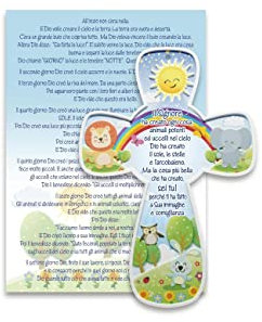 Fratelli Bonella | Croce per Bambini con Dettagli in Rilievo della CREAZIONE in Resina Porcellanata e Cartoncino con Passo della GENESI | Made in Italy