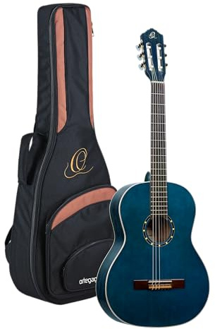 Ortega Guitars 4/4 Konzert Gitarre – Slim Neck – Family Series – Inklusive Gig Bag – Fichte, Mahagoni, Blau (R121SNOC) | Nylonsaitengitarre, Slim Neck, Fichtendecke & Mahagoni-Korpus, inkl. Pro-Gigbag, R121SNOC