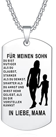 YOTHIWAD Halskette für Meinen Sohn Dog Tag Kette An Meinen Sohn Halskette mit Gravur Inspirierend Text Geschenk für Sohn von Mama Papa