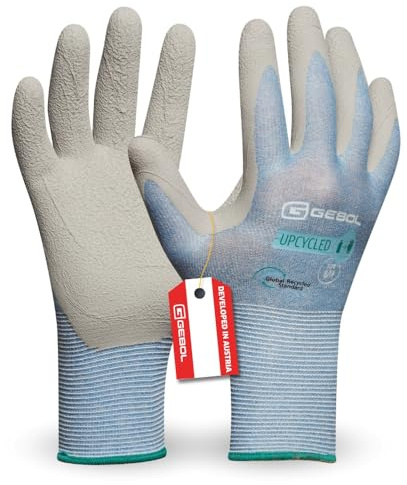 Gebol Upcycled Sensitive (1 Paar) - Arbeitshandschuhe aus recycelten PET-Flaschen, Gartenhandschuhe mit Latexschaum-Beschichtung, für Damen & Herren, M (Gr. 8), Hellblau