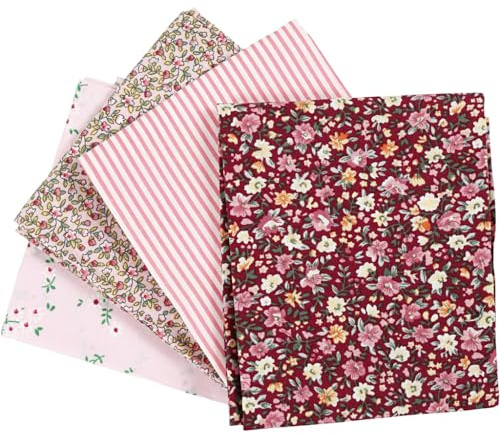 Patchwork-tyg, rosa/bordeaux, storlek 45 x 55 cm, 100 g, 4 st./1 st. creotime