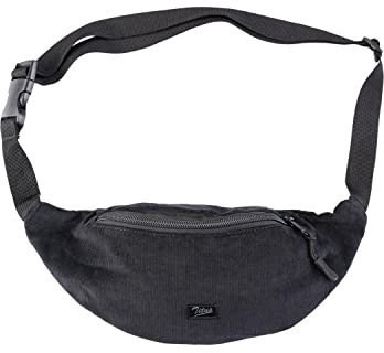 TITUS Cordy Black Bauchtasche Herren Damen aus Cord als Umhängetasche oder Hüfttasche Hip Bag in Schwarz Gürteltasche für Festival großes Hauptfach mit Zipper und regulierbarer Clip-Gurt