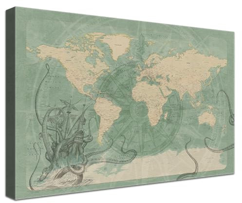 LANA KK Stilvolle Pinnwand Weltkarte - Mary - Englisch in 120 x 80 cm, stabile Rückwand zum Pinnen inkl. Starterkit - Leinwand-Kunstdruck Wandbild Landkarte XXL